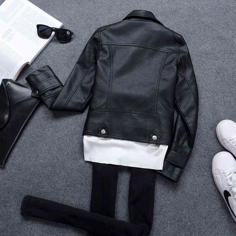Fitaylor Spring Autumn Women Short Faux PU Jacket Slim Fashion Punk Outwear Motorcycle Leather Jacket Casual Coat 211130