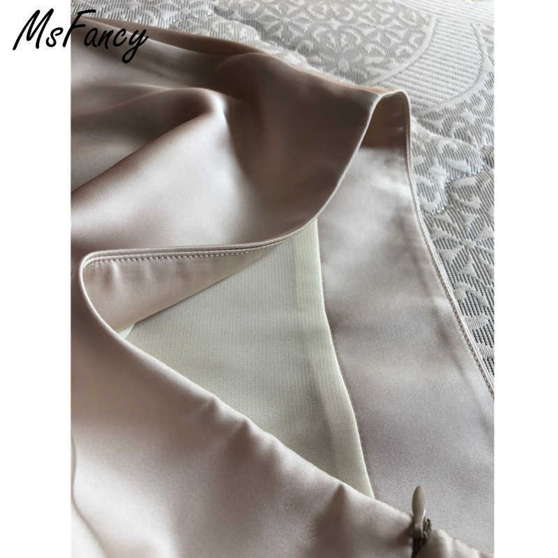 Msfancy Summer 2 Pieces Skirt Set Women Satin Long Sleeve Loose Shirt A-line Mini Skirt Elegant Conjuntos De Vestido 210825