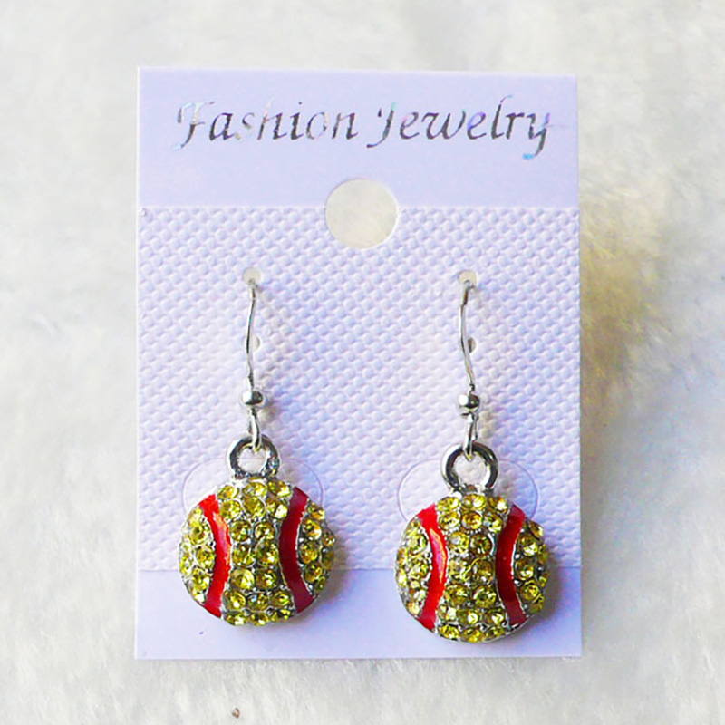 Softball Earrings Party Supplies Stud Crystal Rhine Stone Post Sier Bling Yellow11MM Sport And Fashion Free shipping