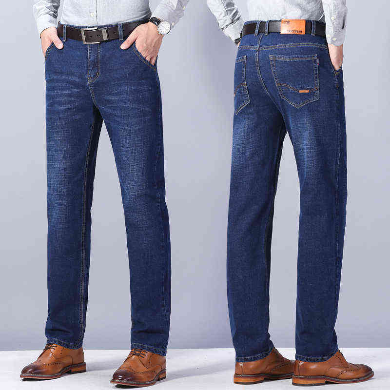 Men Winter Straight Trousers Baggy Stretch Jean Fashion Men Casual Jeans Autumn Lightweight Trousers Men Denim Pants 211120