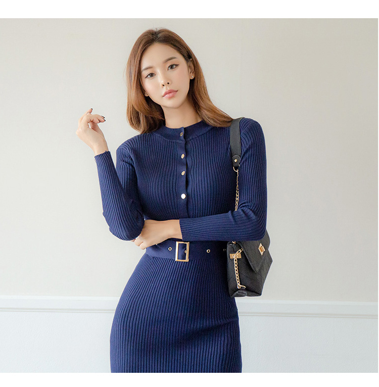 Sweater Dress Women Korean Knitted es Autumn Long sleeve Knit sheath Midi Female Sexy Vestido 210519