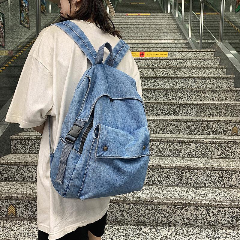 Backpack 2021 Fashion Style Jeans Backpacks Bags Large Size School Denim Travel Kroean Casual Unisex Shoulder Bag