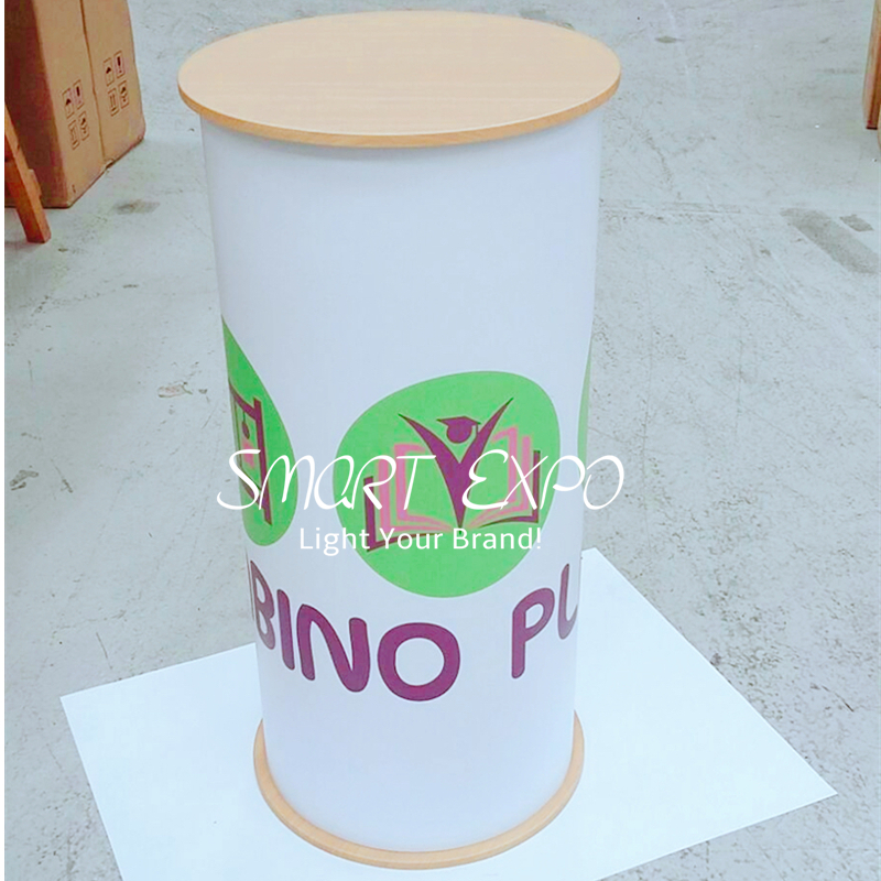 Portable Pop Up Podium Counter Table Stand Retail Supplies with Round Style Custom Print Graphic