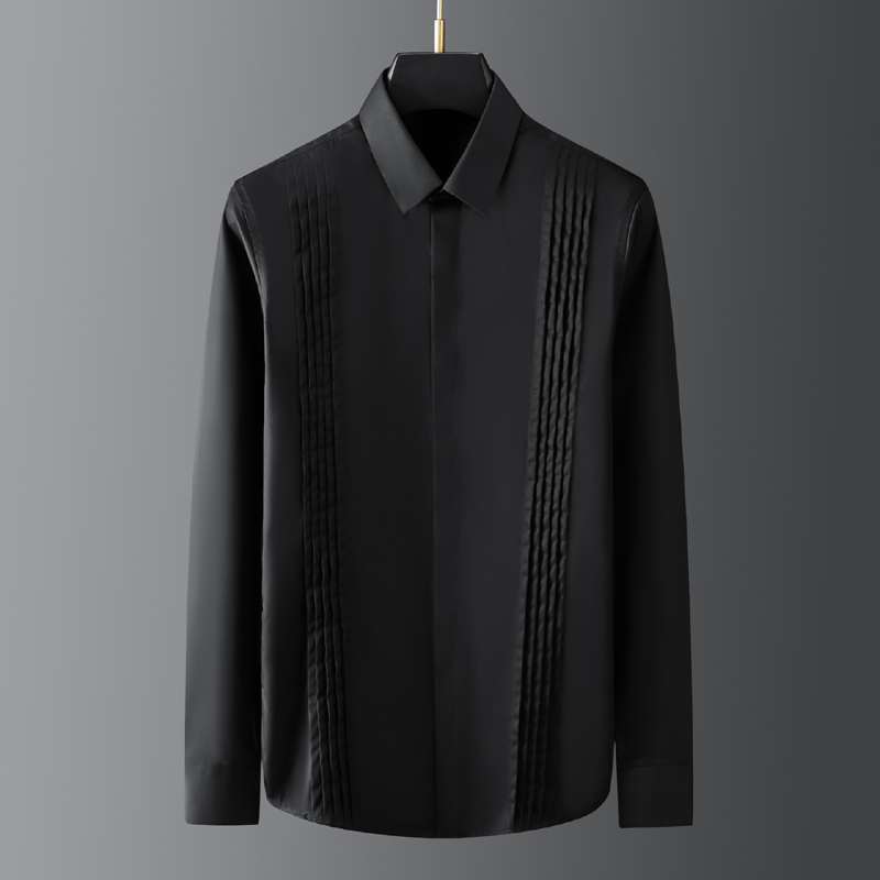 Brand Symmetrical Pleated Cloth Pattern titching Men Shirt Long Sleeve Pure cotton Slim Chemise homme High-end Male Dress Shirts, Black
Brand Symmetrical Pleated Cloth Pattern titching Men Shirt Long Sleeve Pure cotton Slim Chemise homme High-end Male Dress Shirts, Black