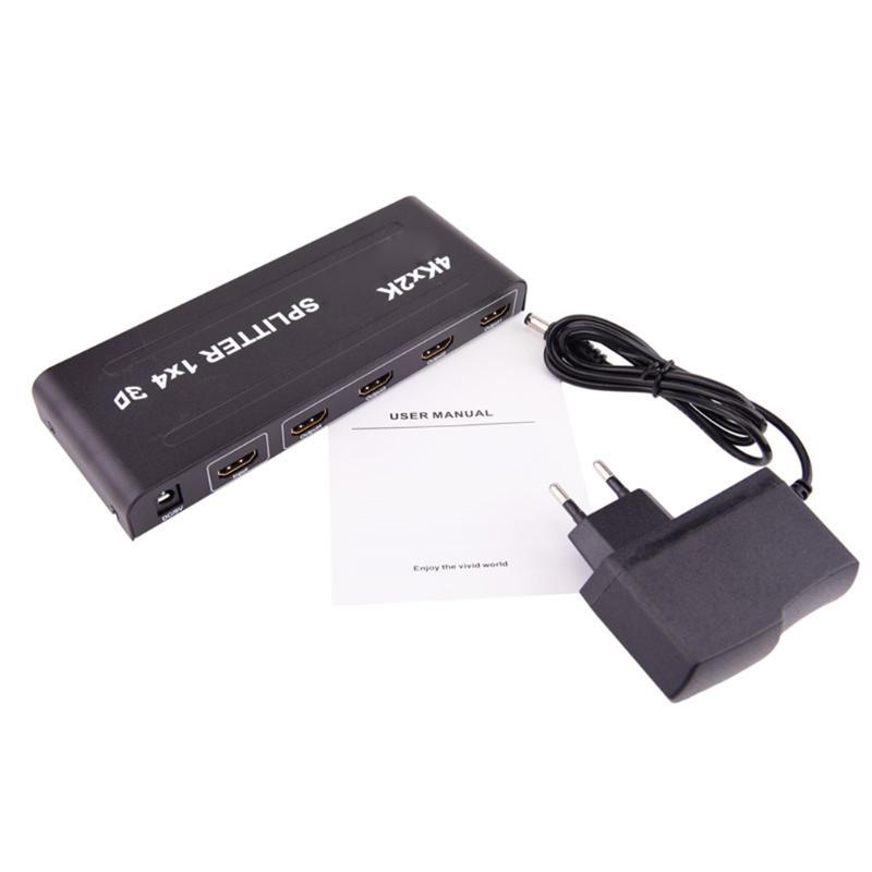 Connecteurs audio Connecteurs Arrivée Splitter HD 1x4 1 en 4 Out Port 1080P 3D 4KX2K Duplicateur Duplicator Adaptateur PC Boîte TV DVD