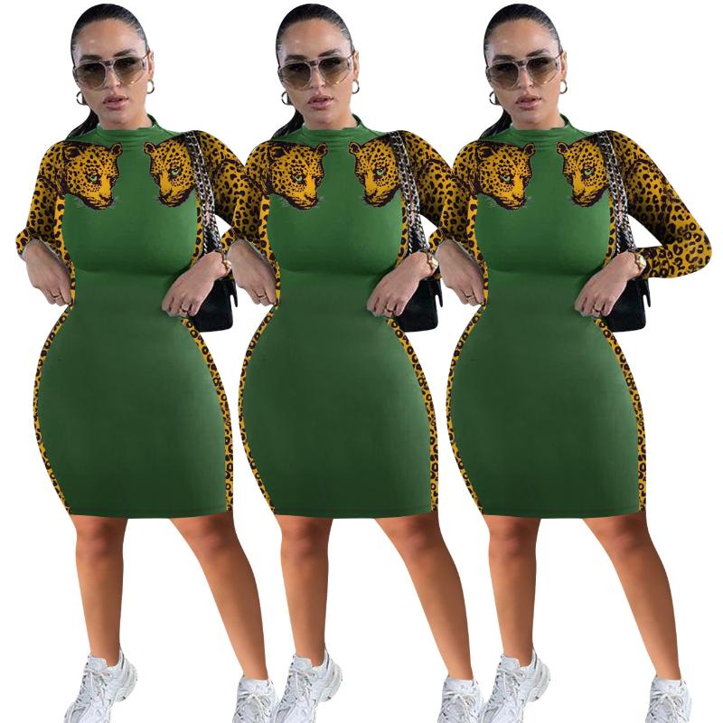 Cutubly O-Neck Long Sleeve Sexy Bodycon Dress Fashion Autumn Side Animal Print Mini Pullover Club Casual Party Dresses, Black;gray 
Cutubly O-Neck Long Sleeve Sexy Bodycon Dress Fashion Autumn Side Animal Print Mini Pullover Club Casual Party Dresses, Black;gray