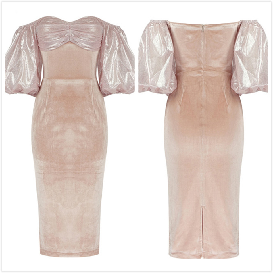 Free Summer Women Velvet Dress Sexy Card Shoulder Lantern Sleeve Bodycon Midi Club Night Party Vestido 210524