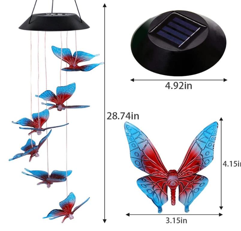 Solar Hummingbird Butterfly Wind Chimes Party Decor Color Changing Outdoor Waterproof Mobile Hanging Pendant Lights for Porch Pati5768599