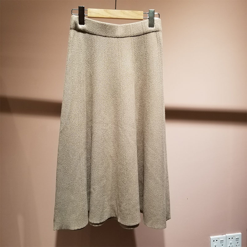 Winter Ladies Pure Color Elegant High Waist Warm Stretch Chic Bust A-Line Knitted Skirt Temperament 210521