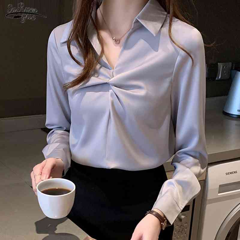 Satin Women Blouse Pullover Straight Shirt Long Sleeve Female Shirts Autumn Korean Elegant All-match Tops 10507 210508