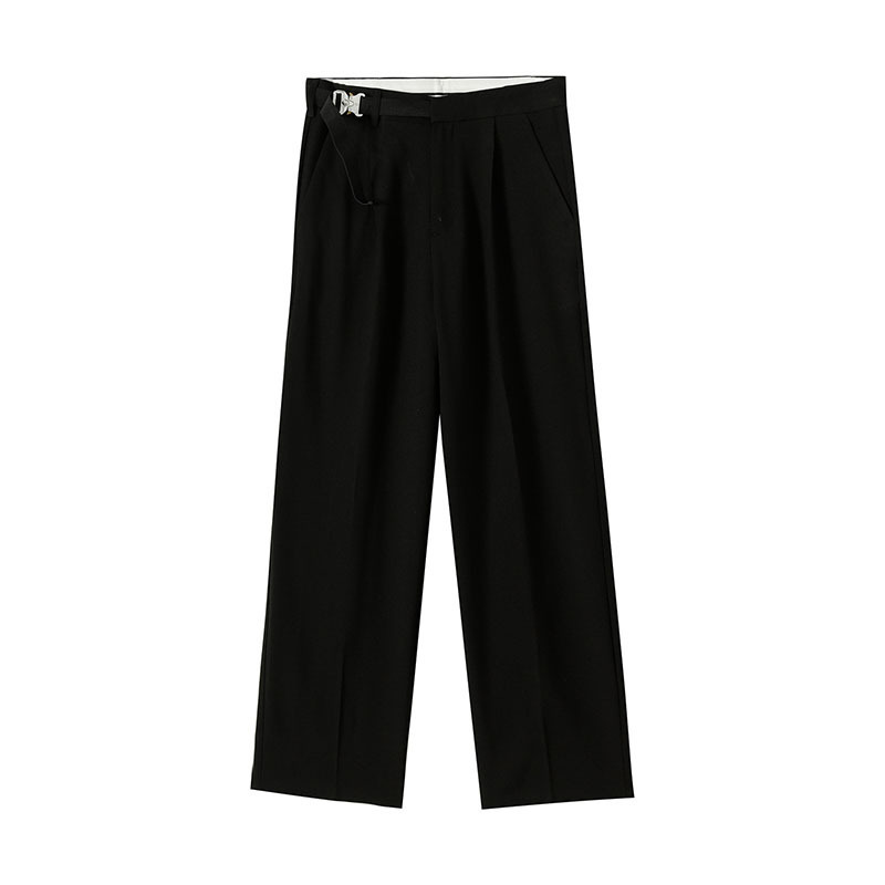 IEFB Men's Spring Summer Suit Pants Causal Straight Metal Buckle Slim Fit Business Trousers Black Grey Clothes 9Y6151 210524