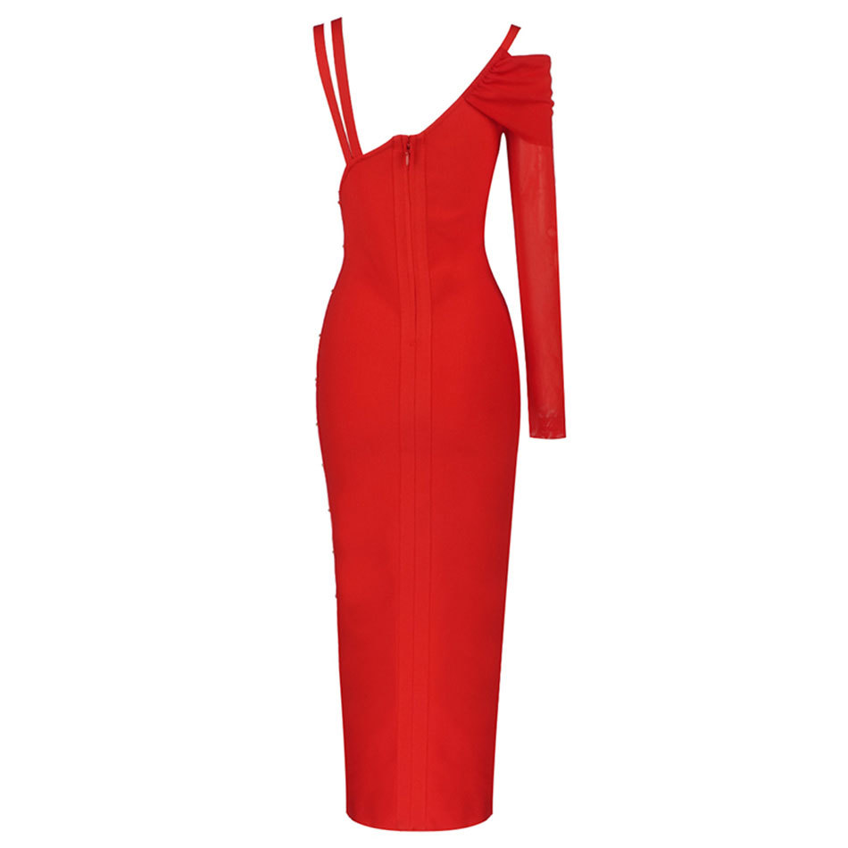 Free Autumn Women's One-shoulder Long Sleeve Hollow Bandage Dress Sexy Bodycon Split Club Party es 210524