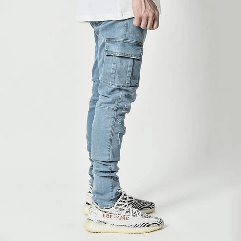 Men Slim Fit Jeans 7 Pockets Stretch Skinny Denim Pencil Pants Fashion