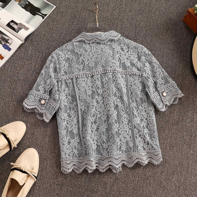 DEAT Women Lapel Short Sleeve Lace Skirt Arrivals Short Two Piece Set Temperament Fashion Spring Summer 11D769 210709
