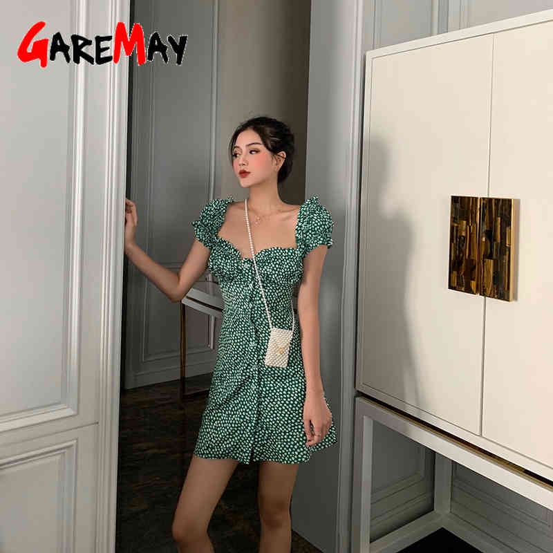 Women's Dress Chiffon Floral Print V Neck Causal Ladies Korean Short Dresses With Flowers Summer Sundresses Women 210428