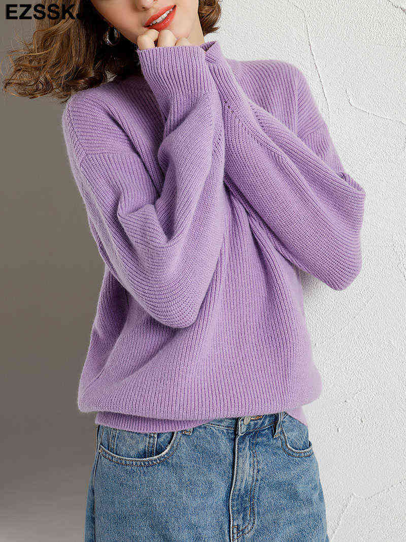 EZSSKJ Soft oversized Cashmere Sweaters Women puff sleeve Winter sweater Pullovers Loose Female Warm Basic sweater Jumper 211109