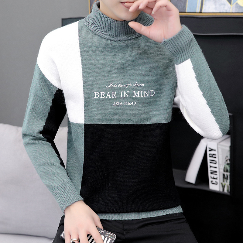 sweater knit autumn and winter men's t shirt small half high collar pullover ted backing youth wear, White;black
sweater knit autumn and winter men's t shirt small half high collar pullover ted backing youth wear, White;black