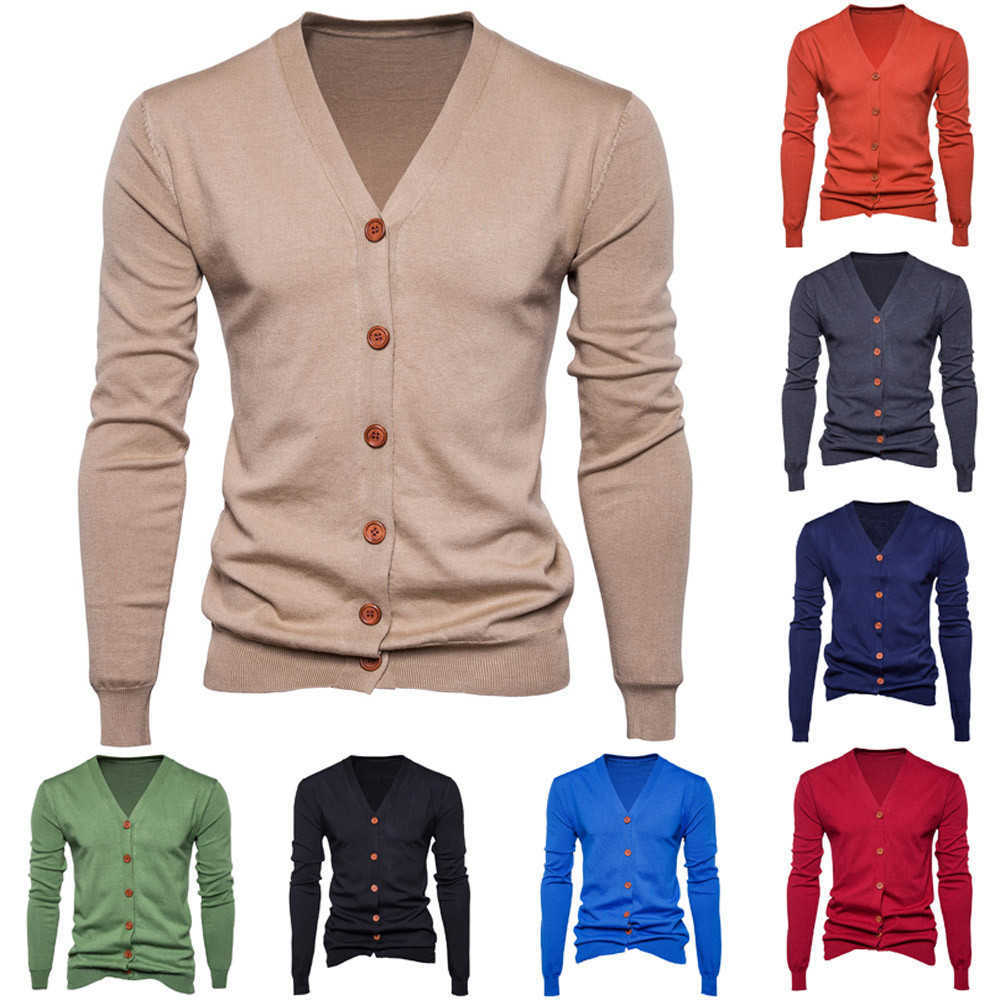 Sweater Men Long Sleeve Cardigan 2019 Fashion Casual Button V-neck Knitwear Cotton Slim Fit Pull Homme 8 Color Men Sweatercoat T191219