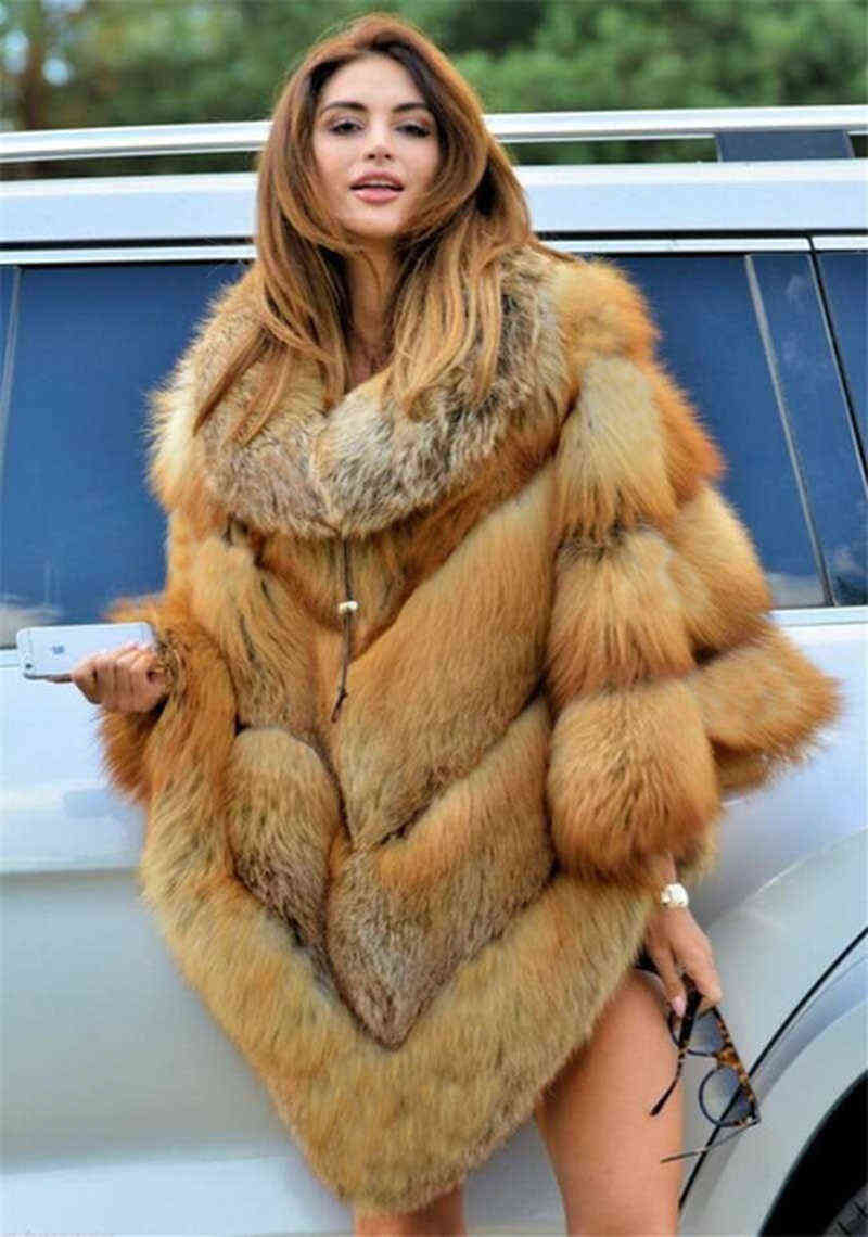 Faux Fur Coat Women Fur Winter Warm Oversized Long Sleeve Cape Poncho Overcoat Pullover Jacket Outwear Plus Size 211123
