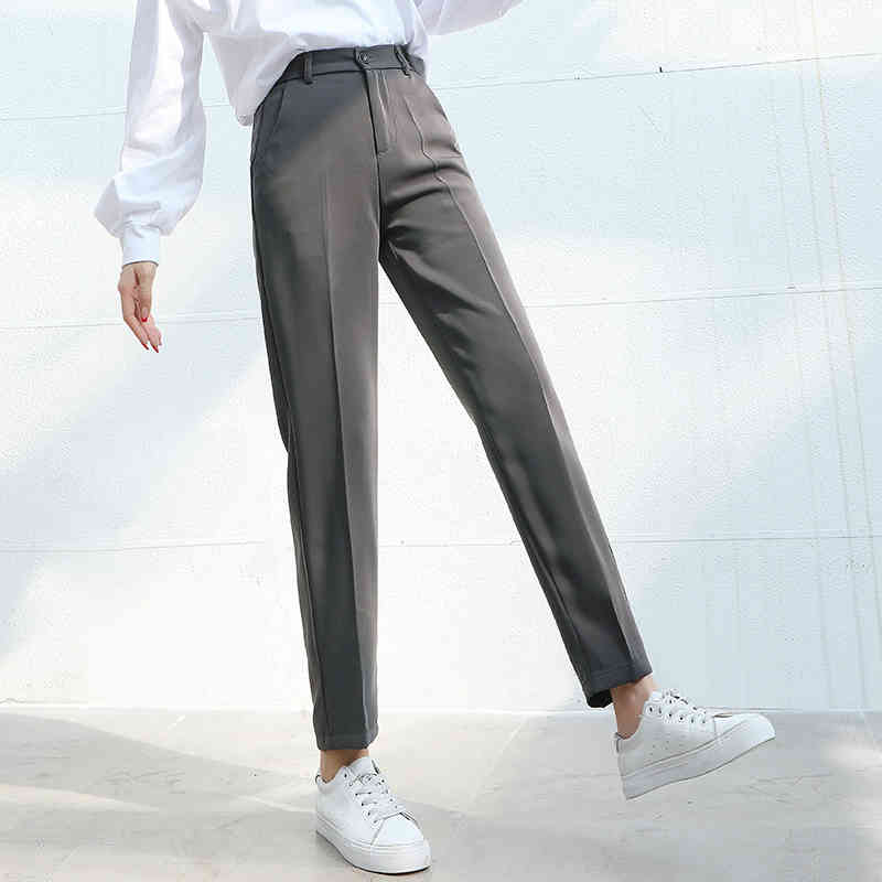 Women Suit Pants Spring Summer Female Casual Elastic Waist Formal Harem Pant Straight Trousers Office Lady 210514
