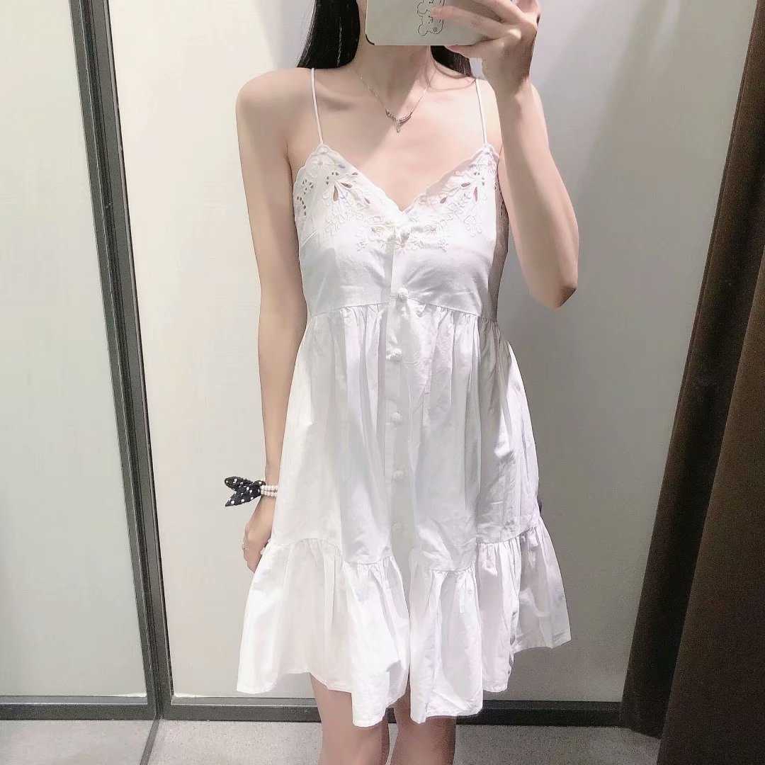 Summer Dress Women Elegant Casual Fashion Chic Lady Woman Embroidery Slip Dress Floral Sundress 210709