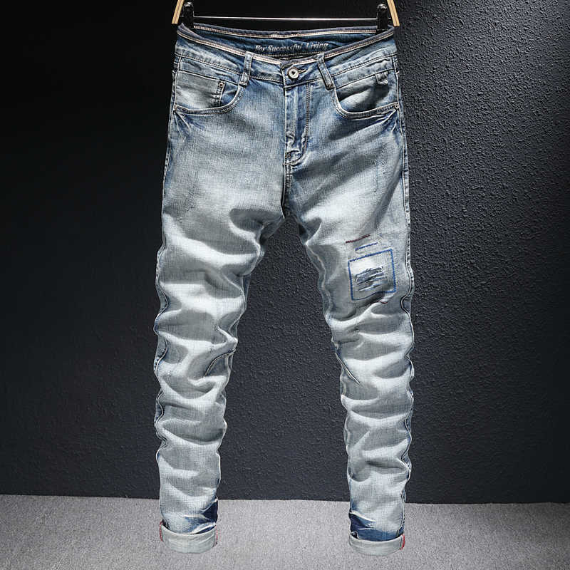 Korean Style Fashion Men Jeans Retro Light Gray Blue Elastic Cotton Slim Fit Ripped for Vintage Designer Denim Pants PBR1
Korean Style Fashion Men Jeans Retro Light Gray Blue Elastic Cotton Slim Fit Ripped for Vintage Designer Denim Pants PBR1