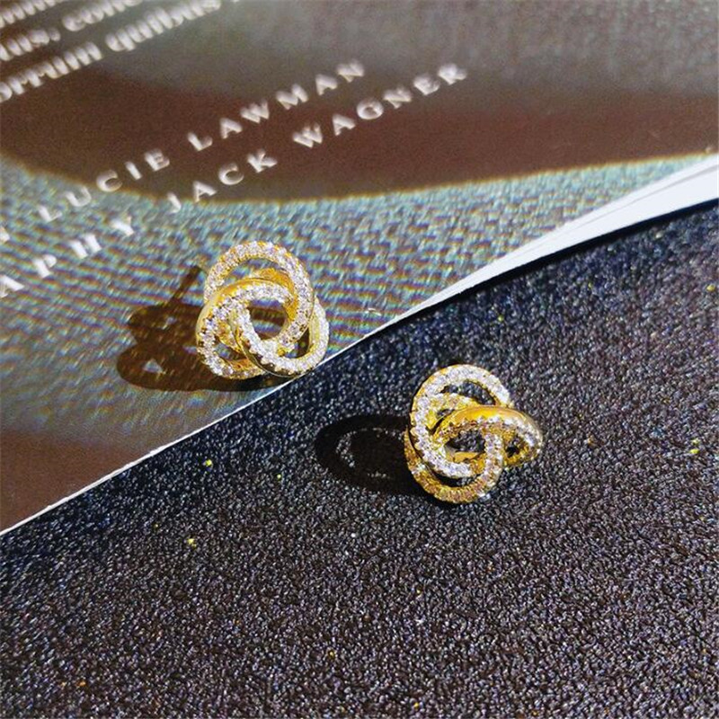 Ins Top Selling Stud Earrings Simple Fashion Jewelry 925 Sterling Silver& Gold Fill Pave White Sapphire CZ Diamond Gemstones Eternity Women Wedding Ea