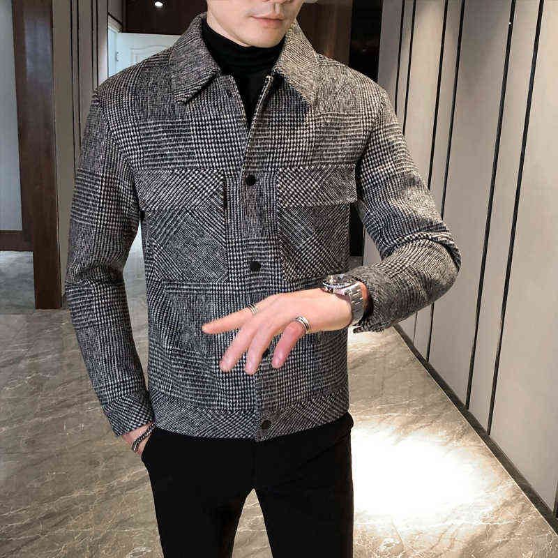 Plaid Jackets Men Wool Trench Coat Jacket Outwear Casual Slim Fit Thicker Winter Jackets High Quality Steetwear Windbreaker 211122