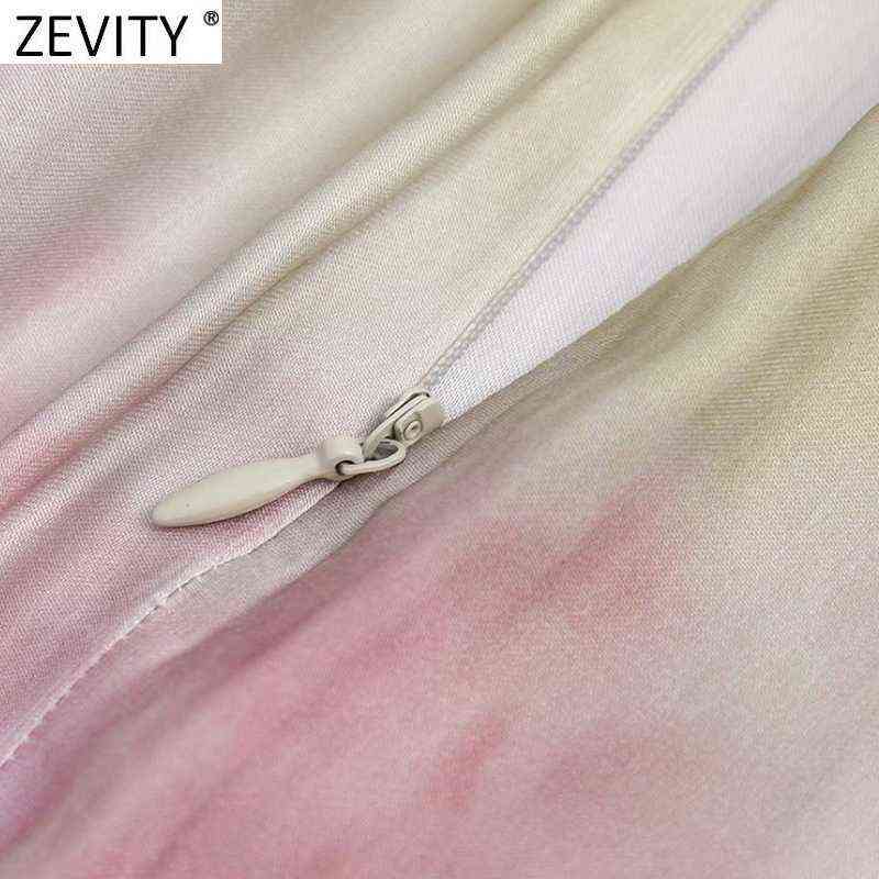 Zevity Women Fashion Gragual Color Tie Dyed Printing Satin Wide Leg Pants Retro Female Side Zipper Chic Long Trousers P1030 211115
