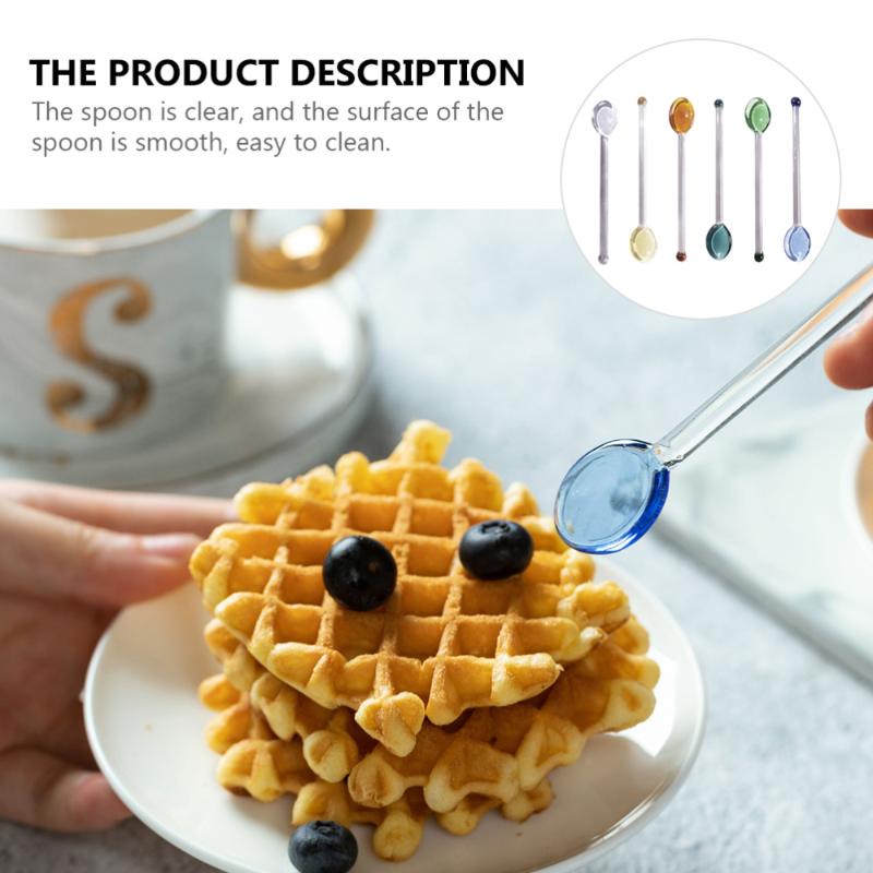 6Pcs Heat Resistant Glass Spoons Clear Coffee Spoon Long Handle Dessert