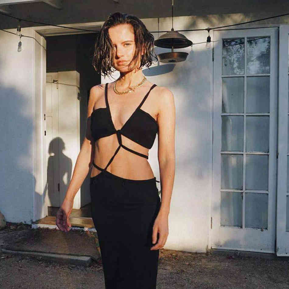 Summer Spaghetti Strap Bandage Dress For Women Sexy Sleeveless Hollow Out Club Evening Runway Party Maxi Dresses 210423