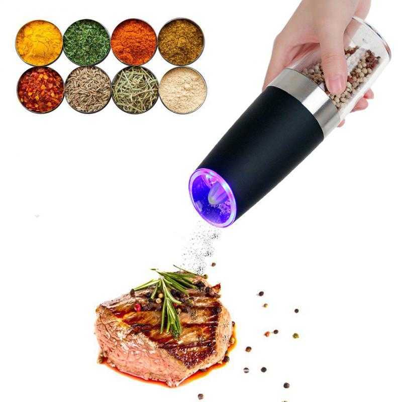 Electric Salt And Pepper Grinder Stainless Steel Mill With Blue LED Light baking 210611