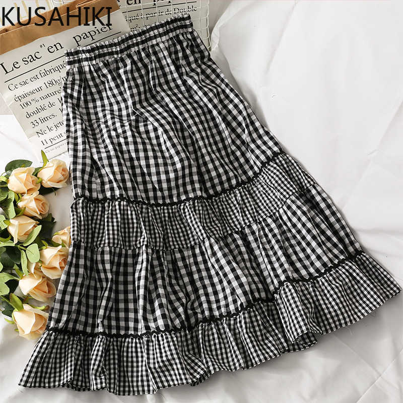 KUSAHIKI Hit Color Patchwork Plaid Skirts Causal High Waist A-line Women Skirt Summer Ruffle Faldas Mujer Moda 6G960 210602, Black
KUSAHIKI Hit Color Patchwork Plaid Skirts Causal High Waist A-line Women Skirt Summer Ruffle Faldas Mujer Moda 6G960 210602, Black