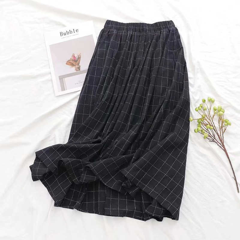 YBYR Japanese Style Elastic High Waist Long Skirts Woman Autumn Winter Female Loose Plaid A-line Pleated Harajuku Spring 210621