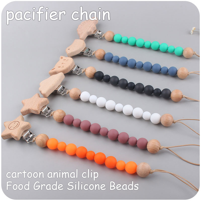 INS baby Safty Wooden Soothers & Teethers Cat Sun Star Shape Beads Ball Design Health Care Teething Training Infant Pacifier Anti-Drop Chain Set Over 