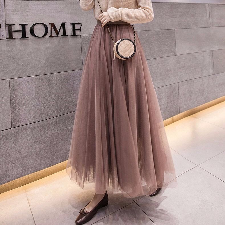 Spring Summer Korean Style Women Swing Long Skirt Pleated Lace Mesh Sweet Loveliness Lady High Waist Ball Gown Skirts D183 210512