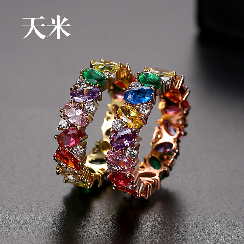 ringTianmi trend rainbow color whole circle zircon real gold electroplating trendsetter hip hop, Silver
ringTianmi trend rainbow color whole circle zircon real gold electroplating trendsetter hip hop, Silver