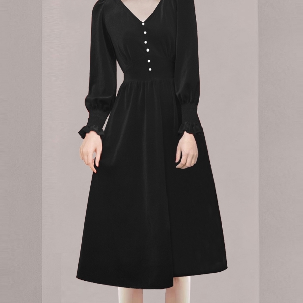 Spring Retro Dress For Women Red Velvet V-Neck Long Sleeve High Waist Sexy Party Dresses Female Vestidos 210519