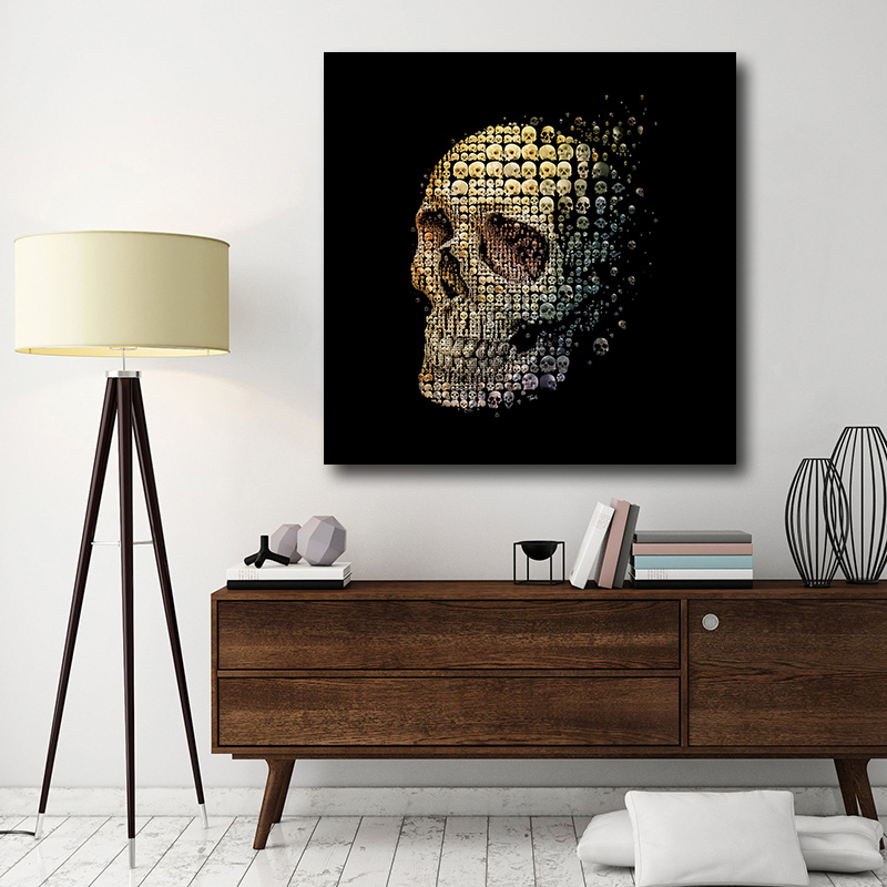 Art Modern Decorative Painting Skull Black Background Prints and Posters for Living Room Wall Art Canvas Paintings