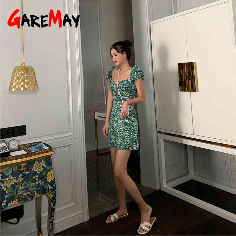 Women's Dress Chiffon Floral Print V Neck Causal Ladies Korean Short Dresses With Flowers Summer Sundresses Women 210428