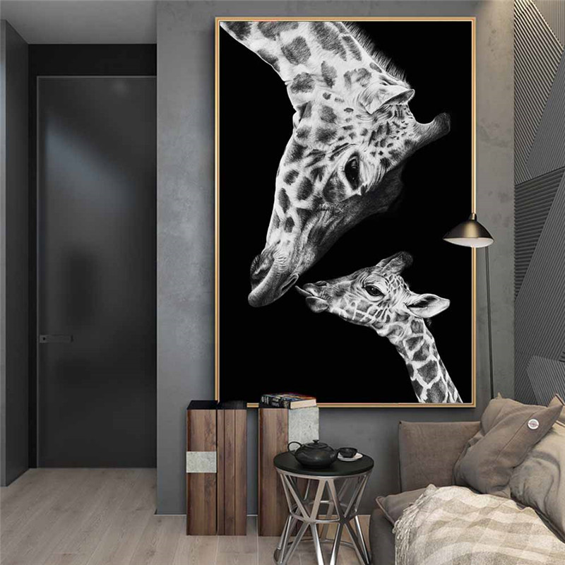 Giraffe Mother and Child Canvas Paintings On the Wall Art Posters and Prints Nordic Animals Funny Art Pictures Cuadros Decor