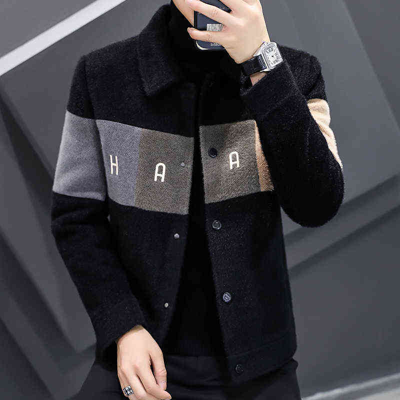 Winter Wool Blends Jacket Men Short Casual Business Trench Coat Slim Stitching Windbreaker Social Streetwear Overcoat 211119