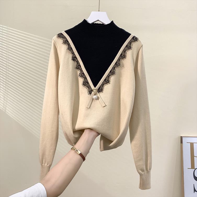 patchwork lace women autumn womens sweaters long sleeve pull femme pullover, White;black
patchwork lace women autumn womens sweaters long sleeve pull femme pullover, White;black