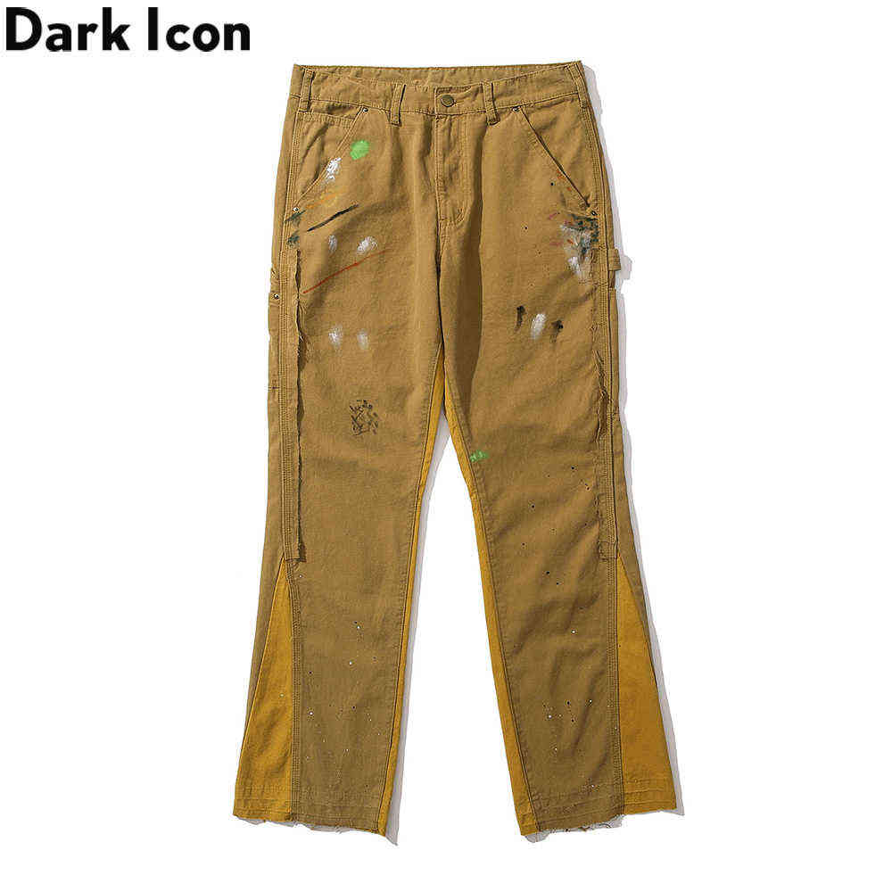 Foil Paint Splatter Patchwork Flare Pants High Street Men's Pants Full Length 210603