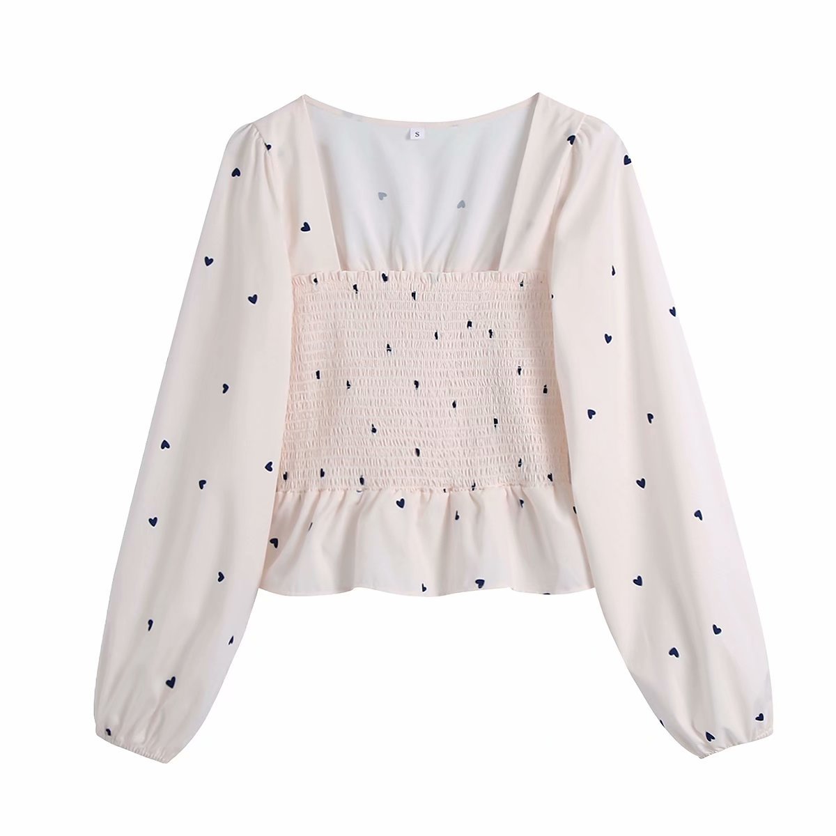 French Fresh Long-sleeved Pullover Elastic Bust Square Collar Printed Female Shirt Sweet Chic Women's Tops 210507