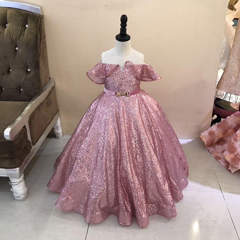 Vintage Flower Girl Dresses for Bohemian Wedding Cheap Floor Length Cap Sleeve Empire Champagne Lace Sequined First Communion Dresses