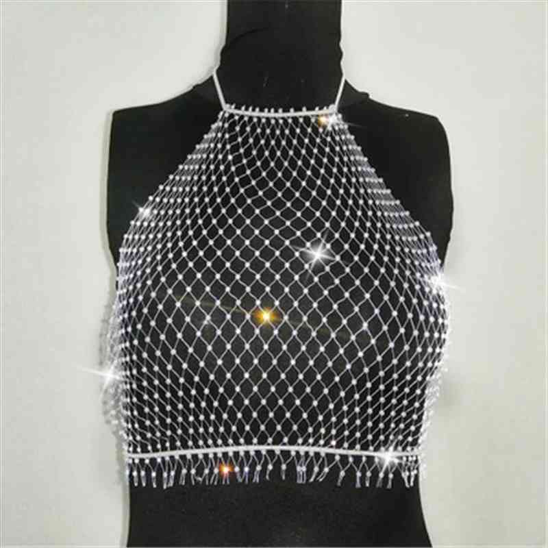 Ladies Rhinestone Tank Top Sleeveless Mesh Flashing Diamond Top Lace-up Hollow High Waist Garment, White
Ladies Rhinestone Tank Top Sleeveless Mesh Flashing Diamond Top Lace-up Hollow High Waist Garment, White