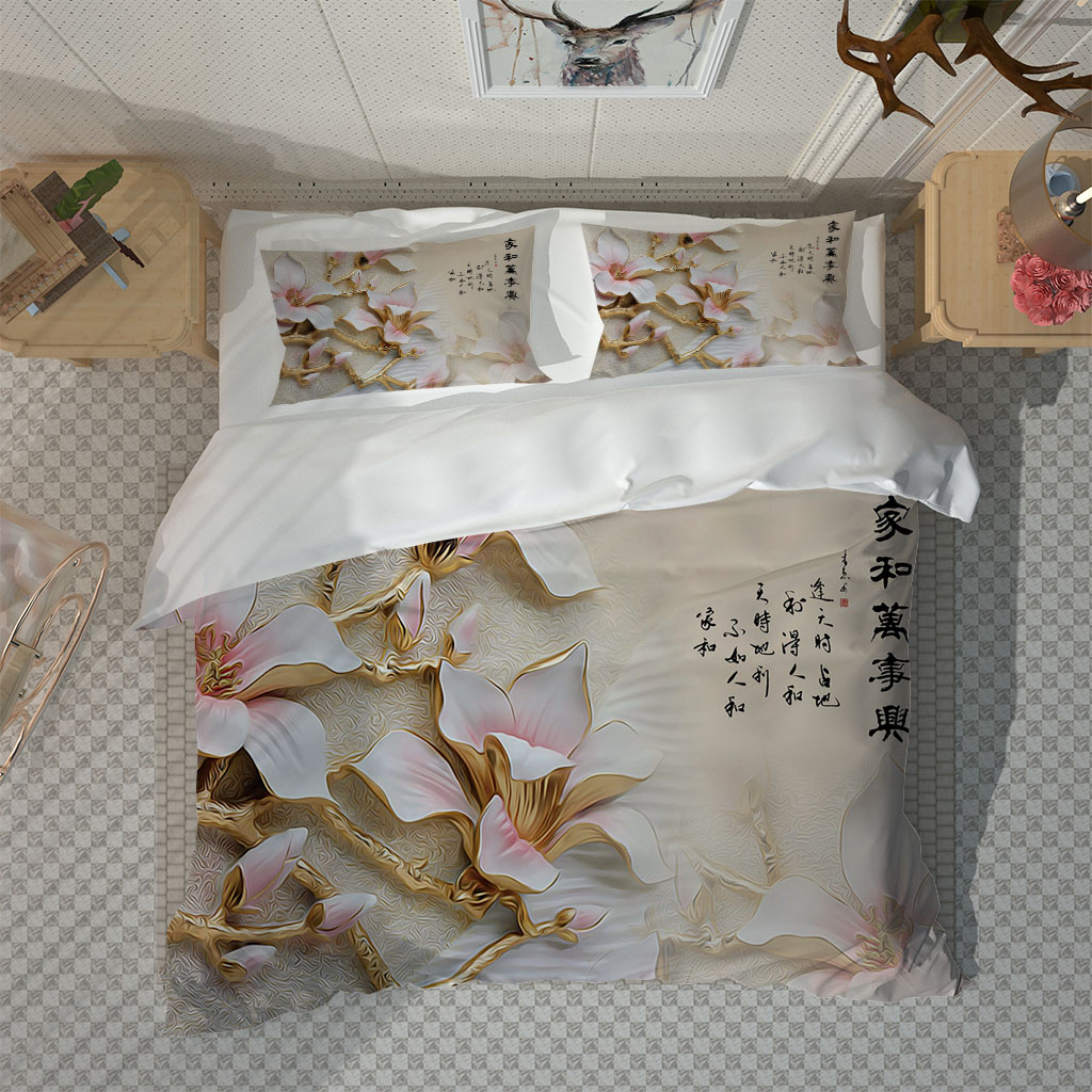 3D Printed Duvet Cover Single bedding set Full Double Bed Linen Flat Sheet pink flower