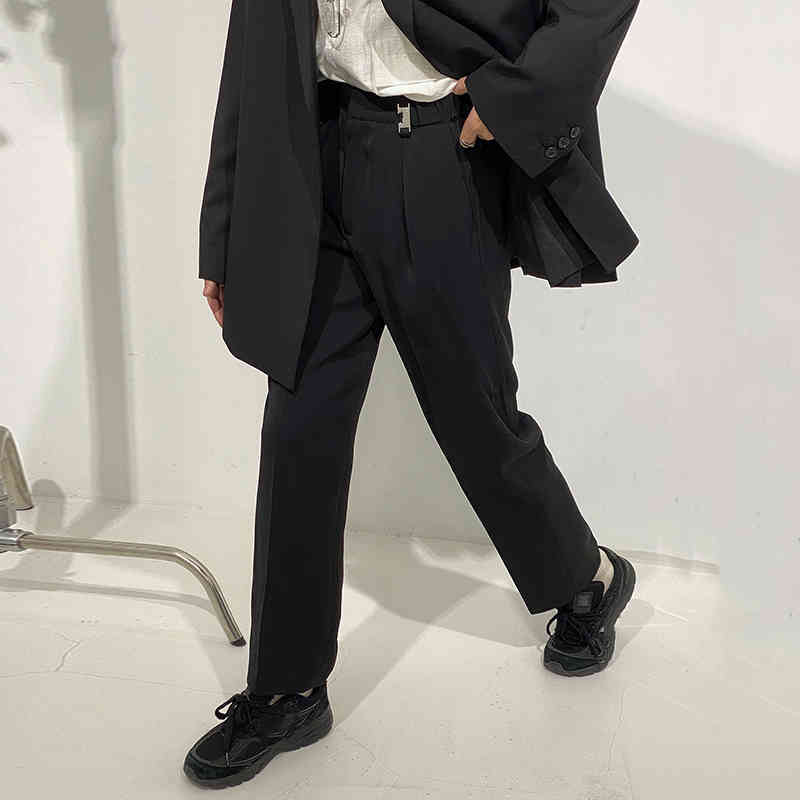 IEFB Korean High Waist Slim Straight Ankle Length Pants Trend Loose Suit Pants Fashion Black Trousers 9Y6909 210524