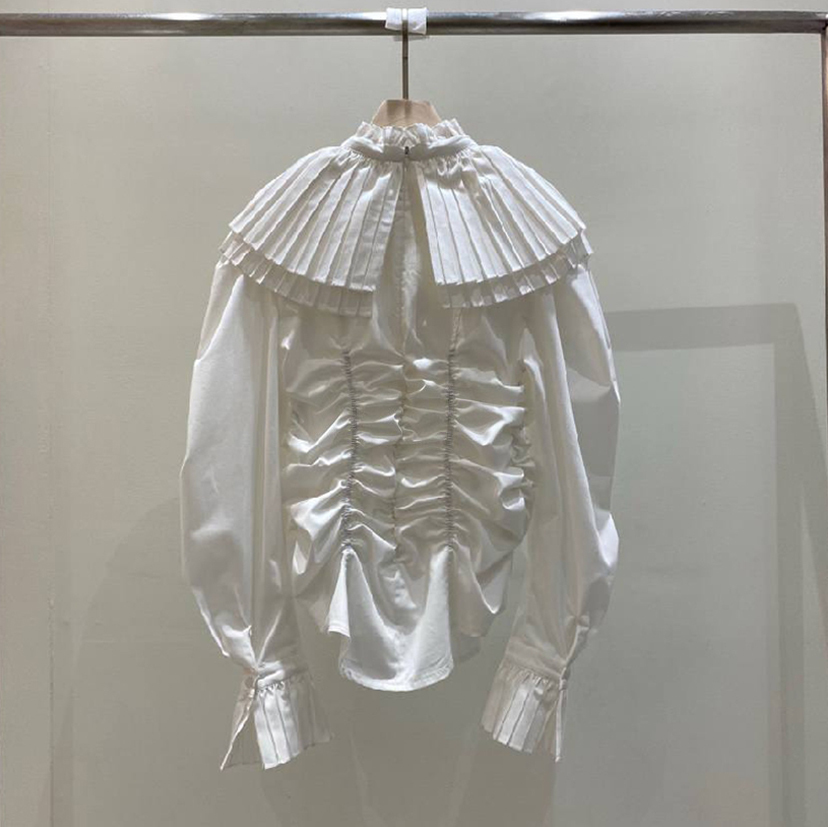 Nomikuma Autumn New Women Blouse Korean Pleated Turn-down Collar Blusas Femme Slim Long Sleeve Shirts 6D215 210427